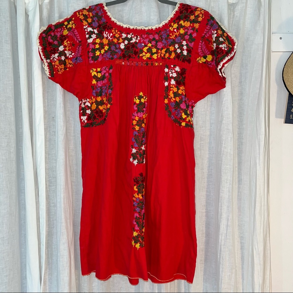 Red Mexican embroidery dress